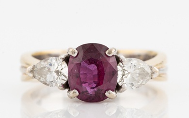 Ring, with ruby and pearl-cut diamonds