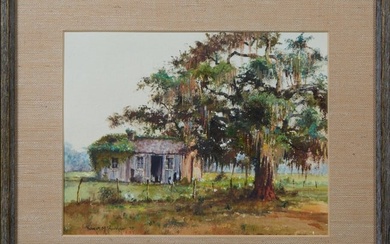 Robert Malcolm Rucker (American/Louisiana, 1932-2001), "Cabin Scene near Gonzales, Louisiana, with