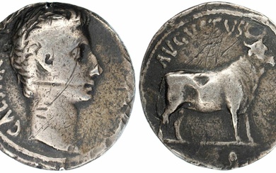 Roman Empire, Augustus (27 BC-AD 14), AR Denarius, Pergamum (?), struck c. 27 BC, CAESAR, bare...
