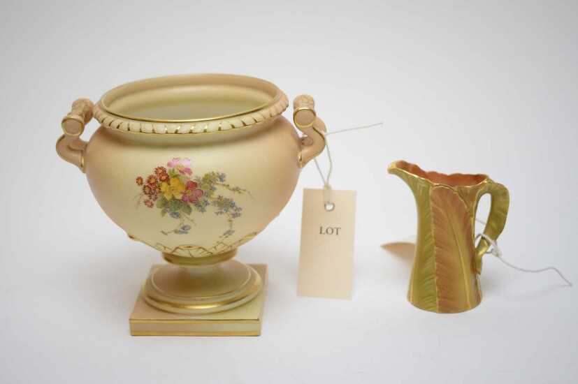 Royal Worcester Blush Ivory twin handled urn vase, together with a Royal Worcester jug