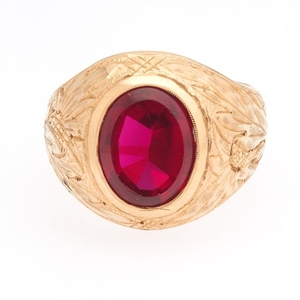 Russian Rose Gold and Synthetic Ruby Signet Ring