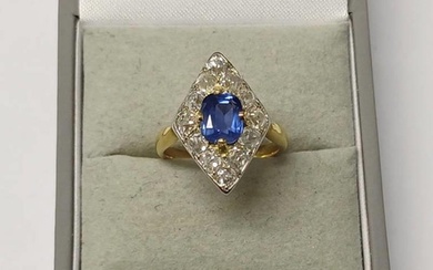 SAPPHIRE & DIAMOND NAVETTE SHAPED CLUSTER RING, THE OVAL SHA...