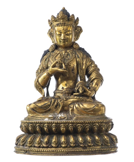 SINOTIBETAIN - Bodhisattva Vajrasattva assis en padmaparyanka, tenant dans sa main droite un Vajra et dans sa main gauche un Dorje