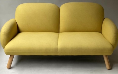 SOFA, contemporary pale yellow stitched felt with padded back...