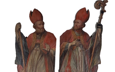 Saint Roch et l'évêque, école italienne du XVIIe siècle Paire de peintures à l'huile collées...