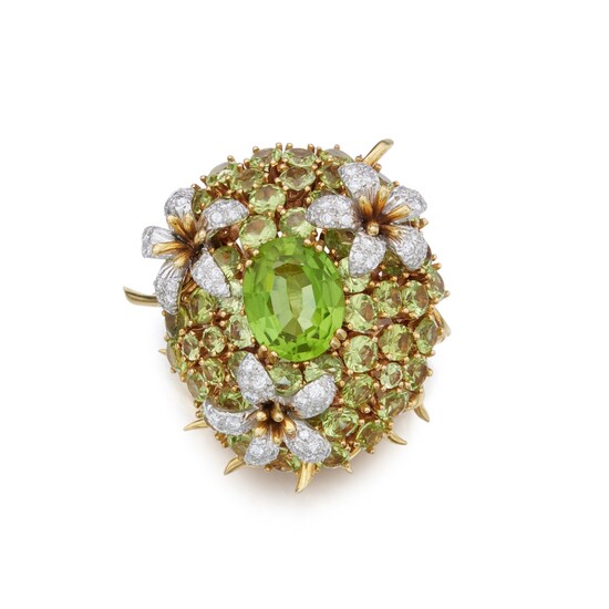 Schlumberger for Tiffany & Co. Peridot and Diamond 'Coussin' Brooch