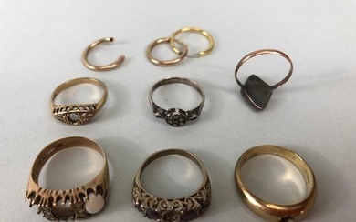 Scrap 9ct gold, selection of ring settings and earrings appr...