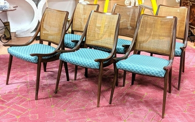 Set 6 Low Sloped Arm Dining Chairs. Nice form. Severa