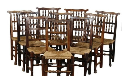 Set of 10 Antique Spindle Back Dining Chairs