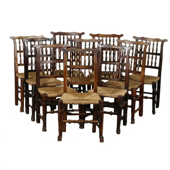 Set of 10 Antique Spindle Back Dining Chairs