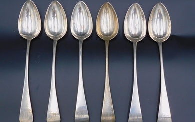 Set of (6) American coin silver tablespoons. Late