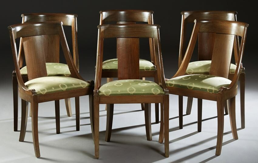 Set of Six French Carved Walnut Gondola Chairs, 19th