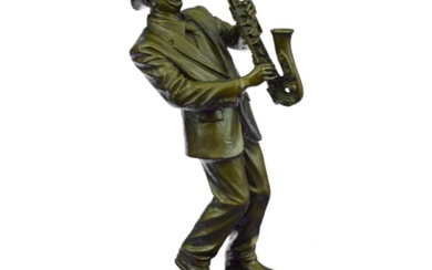 Signed Saxophone Player, Musician Bronze Sculpture