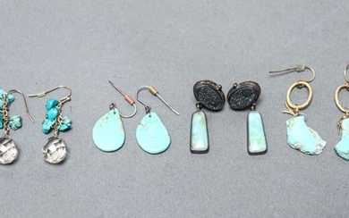 Silver & Gold-Plated Turquoise Earrings, 4 Pairs