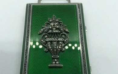 Silver and green enamel compact London C.1928