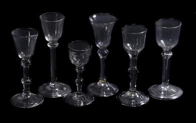 Six various balustroid wine glasses