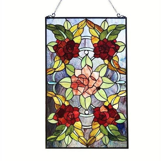 Stained Art Glass Floral Hanging Window Panel