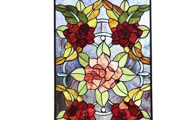Stained Art Glass Roses Hanging Window Panel