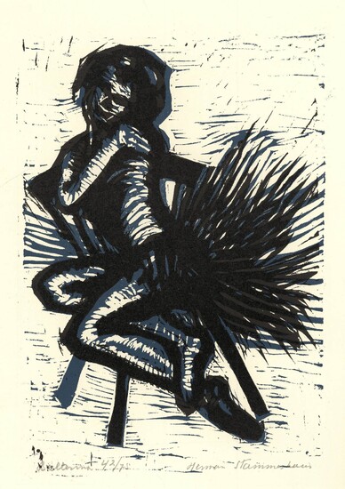 Stammeshaus, H.J.L.T. (1918-1991). "Ballerina". Woodcut in black and blue, 25,5x17,8...