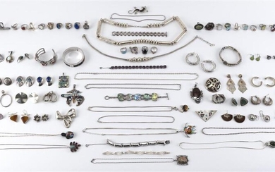 NINETY-FIVE PIECES OF SILVER JEWELRY Most Mexican or...