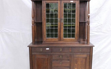 Step Back Buffet Cabinet With Leaded Stained Glass