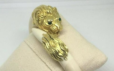 Stunning French Gay Freres 18K Yellow Gold Emerald Lion