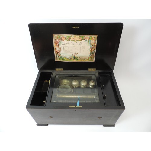Swiss Music Box with Bells and Drum - Plays Eight Airs - Hea...