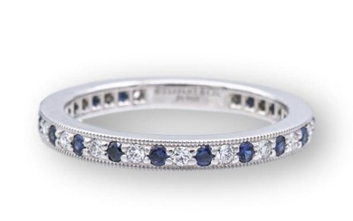 TIFFANY PLATINUM LEGACY SAPPHIRE DIAMOND ETERNITY WEDDING RING BAND Legacy Collection Platinum