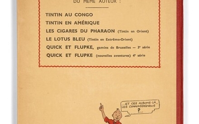 TINTIN N°6 L’Oreille cassée Casterman, 1937. Dos rouge, 4e plat A2, pages de garde bleu foncé, petite image collée. Milou sans...