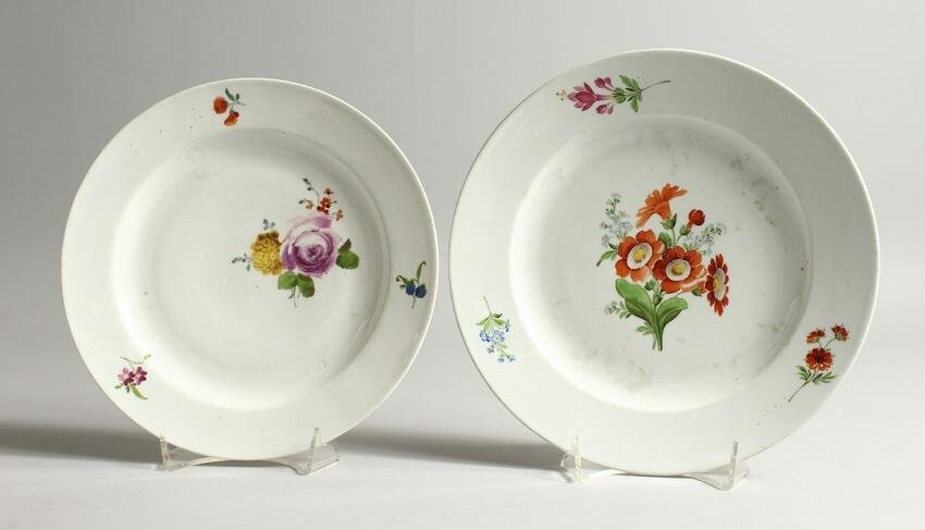 TWO 19TH CENTURY MEISSEN CIRCULAR PLATES painted with