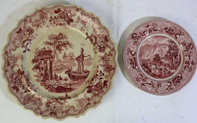 TWO ANTIQUE ENGLISH REDWARE CABINET PLATES