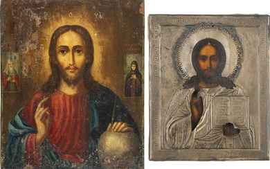 TWO ICONS SHOWING CHRIST PANTOKRATOR (WITH SILVER OKLAD) Ru