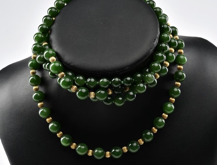 TWO JADE BEAD NECKLACES