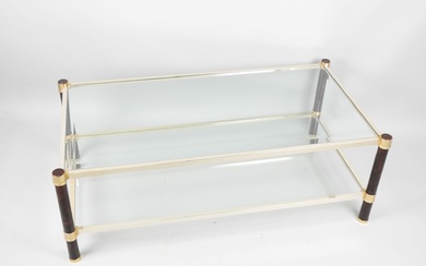 Table basse rectangulaire en métal doré et plastique à l'imitation de l'écaille, plateau et entretoise...