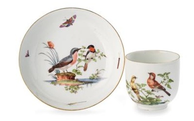 A Cup and Saucer with Bird Decor, Meissen 1760/70