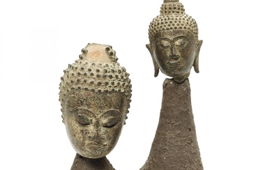 Thailand, two bronze Buddha heads, ca. 16th-17th century