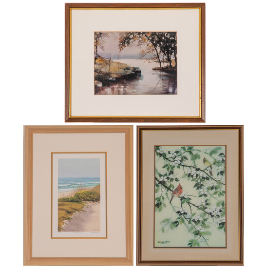 Three Decorative Prints Depicting Shorelines and Birds