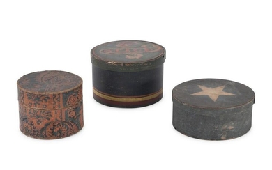 Three Round Paint Decorated Boxes