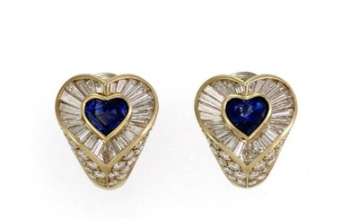 Tiffany & Co. 7.30ct Diamond & Sapphire Heart Huggie Post Clip Earrings