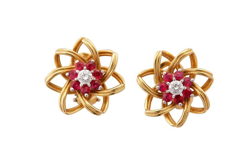Tiffany & Co I A pair of ruby and diamond earstuds