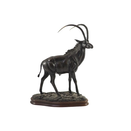 Tim Nicklin. A bronze model of a Sable antelope standing upo...