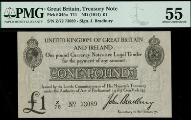 Treasury Series, John Bradbury, second issue £1, ND (23 October 1914), serial number Z/72 73089...