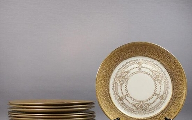 Twelve [12] Bavaria Porcelain Dinner Plates Gold Band