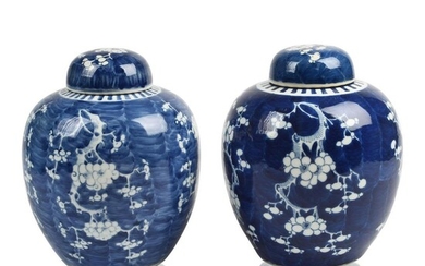 Two Chinese Blue and White Porcelain Covered Jars