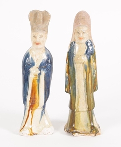 Two Chinese Sancai and Blue Glazed Pottery Figures, Tang Dynasty A3WCC