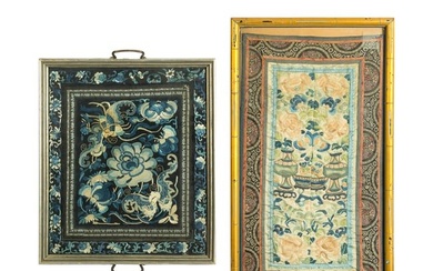 Two Chinese forbidden stitch embroideries, 19th century