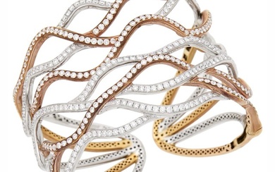Two-Color Gold and Diamond Cuff Bangle Bracelet