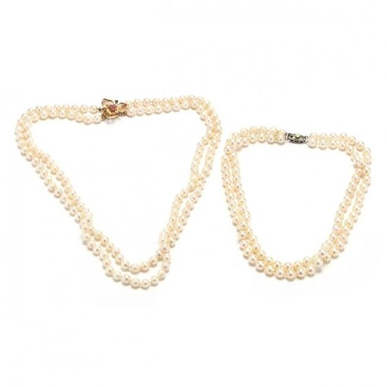 Two Double Strand Pearl Necklaces