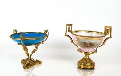 Two French Bronze & Porcelain Compotes