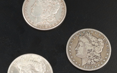 Two Morgan Silver Dollars and One Peace Silver Dollar